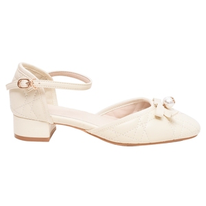 Escarpins beige à lacets et bride cheville, talon bas de 3 cm, détail nœud, doublure de talon rembourrée, adaptés aux pieds larges, pour distributeurs et agents - Product Image 1