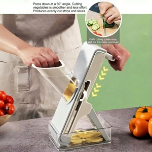 Ensemble de <span class=keywords><strong>mandoline</strong></span> de cuisine multifonctionnel et sécuritaire, hachoir à légumes manuel avec lames interchangeables et récipient de rangement - Product Image 4