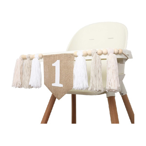 Guirlande murale multicolore pour chaise haute de 1er anniversaire, avec perles en bois et pompons, design <span class=keywords><strong>shabby</strong></span> chic, 36 pouces de long, décoration intérieure - Product Image 2