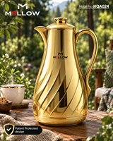 Carafe à café isotherme Pristine OEM 1.0L gris nacré, lignes fluides, ABS, avec revêtement en verre, poignée foncée, bouton rond, pour le bureau