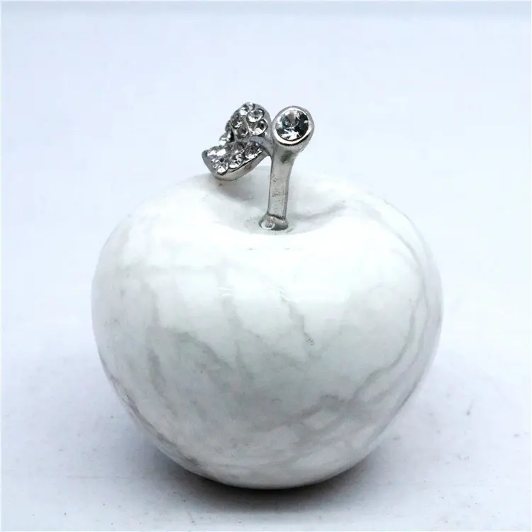 Wholesale gemstone personalized polished white turquoise crystal apples ornament for Christmas birthday gifts