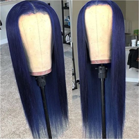 Perruque de cheveux humains Remy longue, bleu marine, pré-épilée, 13x4 sans colle, avec closure transparente 5x5, ondulations lâches, couleur mixte