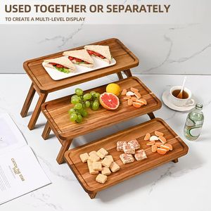 Wooden Dessert Rack 16.9in Tiered Display Solid Wood Tray For Cupcake Outdoor Picnic - Product Image 2