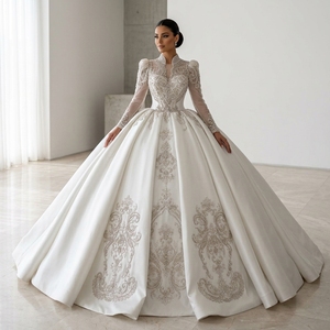Lscm109 Ivory Basque Waist Crystal Beaded Ball Gown Modern Sweetheart Neckline Chapel Train Floor-Length <b>Wedding</b> Dress Sparkling - Product Image 1