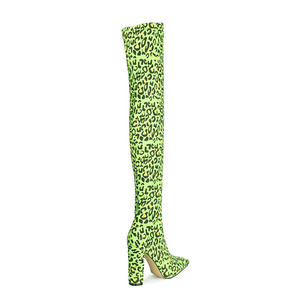 <span class=keywords><strong>Botas</strong></span> de <span class=keywords><strong>mujer</strong></span> elásticas con estampado de leopardo, de ante sintético, por encima de la rodilla, con punta puntiaguda, tacón de bloque, <span class=keywords><strong>sin</strong></span> cordones, para pantorrillas anchas, talla extendida 45 - Product Image 4