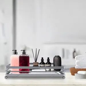 Factory Supplier Metal Frame Perfume Organizer Home Decorative Silver Mirror Vanity Trays For Bathroom