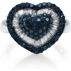 Anillo de Diamantes en Forma de Corazón Ornaatis, 1.50 Quilates en Total, Corte Redondo Azul, Halo Blanco, Plata de Ley, Anillo de Compromiso para Mujer - Product Image 1