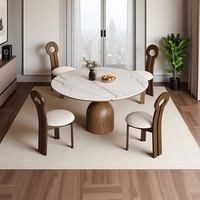 Ensemble de table à manger en bois massif vintage, réglable, moderne, couleur noyer, dalle de roche rustique, meubles de maison de luxe pour petites maisons