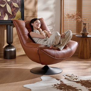 Fauteuil pivotant en cuir italien, fauteuil simple, design moderne, meubles de salon, fauteuil inclinable - Product Image 2