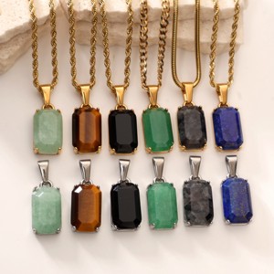 Cadena con colgante de ónix negro de oro de 18K para hombre, collar de piedra Natural de acero inoxidable, lapislázuli azul, abalorio de piedras preciosas de Aventurina, joyería para hombre - Product Image 2