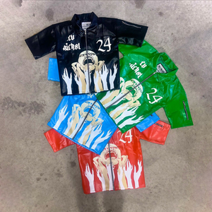 Abbigliamento personalizzato Boxy Y2k Streetwear con Zip <span class=keywords><strong>giacca</strong></span> a maniche corte Applique da lavoro uomo con ricamo in <span class=keywords><strong>pelle</strong></span> sintetica camicie da uomo per uomo - Product Image 2