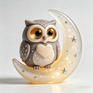 Gémissements de <span class=keywords><strong>la</strong></span> Nuit Étoilée : Gardien de <span class=keywords><strong>la</strong></span> <span class=keywords><strong>Lune</strong></span> - Ornements en Résine Hibou et Croissant de <span class=keywords><strong>Lune</strong></span> avec Éclat Étoilé - Product Image 1