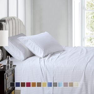 Customized 50/50 Poly Cotton Hotel Bedding Stripe <strong>Sheets</strong> Set White 5 Star Hotel Bedsheet Bedding Set - Product Image 1