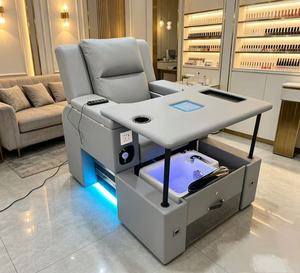 Luxury Black Pedicure Chair with Foldable Side <b>Table</b> & LED Light, Electric Massage Foot Spa Chair with USB Charging Port for Sal - Product Image 1