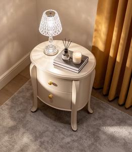 Classic Solid Wood Nightstand,2 Curved Drawer Brass Knob Cabriole Leg Bedside Cabinet for European Bedroom <b>Night</b> <b>Stand</b> - Product Image 6