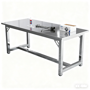 طاولة عمل من الفولاذ المقاوم للصدأ 304 للمطاعم والمقاصف، سطح طاولة سميك، طاولة متينة للقطع والتحضير - Product Image 1