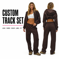 Ensemble de survêtements personnalisés OEM ODM pour femmes : sweat à capuche zippé rose en molleton bouclette effet vieilli et pantalon de survêtement – Tenue de sport 2 pièces