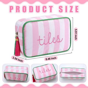 Bolsa de Lona a Rayas Portátil BST para Fichas de Mahjong, Bolsa de Cosméticos, Neceser de Viaje, Bolsa de Almacenamiento Multifuncional para el Hogar con Borlas - Product Image 2