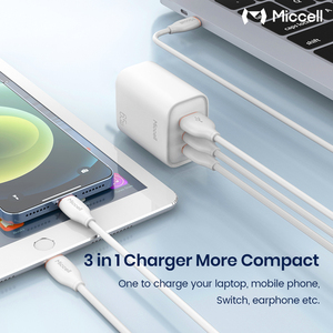 Chargeurs de <span class=keywords><strong>téléphone</strong></span> Miccell en gros 65W, chargeur mural 3-en-1 avec ports de charge rapide USB-A et Type-C pour les utilisateurs de téléphones, tablettes et ordinateurs portables - Product Image 4