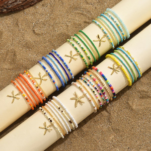 Yehhy Bohemian Juego de 7 <span class=keywords><strong>tobilleras</strong></span> elásticas, joyería para el pie multicapa y multicolor, <span class=keywords><strong>con</strong></span> cuentas de semillas de estrella de mar, apilables, dijes de playa - Product Image 2