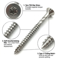 Vis à bois en acier inoxydable 304 en gros, vis de terrasse à tête plate Torx avec tige moletée de type 17 points pour bois dur