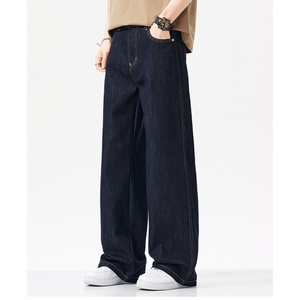 Custom Baggy Straight Fit Cotton Raw <b>Jeans</b> Elastic Fibers <b>Soft</b> Smooth Pants Trousers Vintage Men's <b>Denim</b> <b>Jeans</b> - Product Image 2