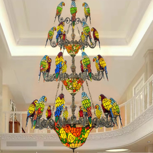 <span class=keywords><strong>Lampadario</strong></span> a sospensione con cesto di rose in vetro colorato, decorazione con pappagalli, luci a sospensione per hall di hotel - Product Image 5