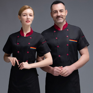 Moda personalizada francesa personalizada poliéster algodón chaqueta Unisex cocina manga corta restaurante café <span class=keywords><strong>Chef</strong></span> abrigo uniforme - Product Image 1