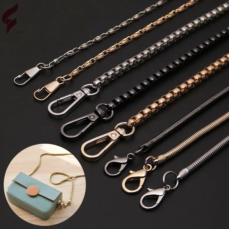 Lihui factory price custom metal black leather handbag chain straps with hooks