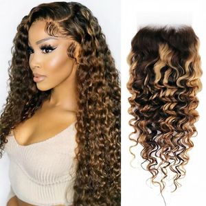 Peluca de Cabello Humano Brasileño con Frente de Encaje sin Pegamento, Ondas Profundas 4*4, Color P4/27, ¡Oferta! #   Peluca con Cierre de Encaje y Reflejos - Product Image 1