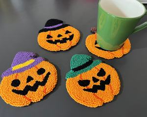 2025 Boutique Handmade Ghost Pumpkin Pattern Halloween Decoration <b>Punch</b> Needle Mug Rug Handicraft Coaster Gift Set - Product Image 2