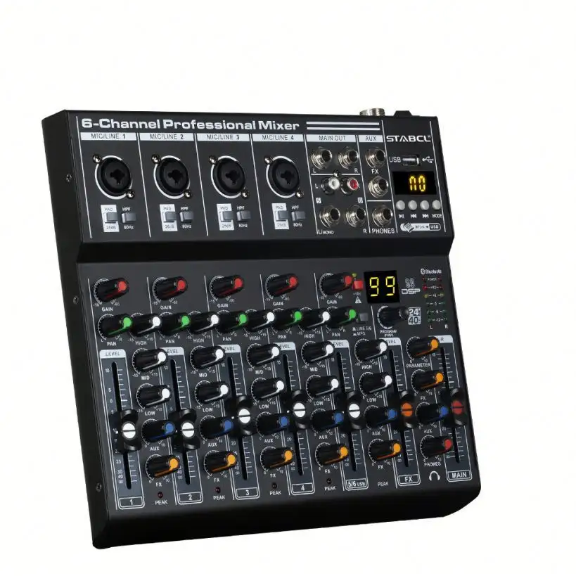 ST-6M Built in 99 Types of DSP Effect audio mixer 6 channel Digital Sound Mixing Console mixer de audio profecional