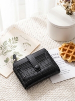 Dompet Pendek Motif Buaya Gaya Korea untuk Wanita, Mini Clutch, Tempat Kartu dengan Ritsleting dan Kancing Tekan