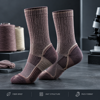 Chaussettes de randonnée en mélange de laine et de fibres écologiques, couleur prune taupe, en laine et nylon, tricotées avec contrôle de la maille, talon et bout renforcés, entretien facile, taille personnalisée