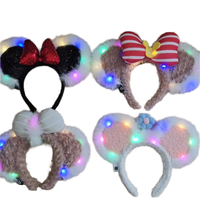 Vente en gros de bandeau lumineux à LED avec oreilles de lapin et de souris pour femmes et filles, avec nœud à paillettes pour fête de Noël, bandeau pour enfants