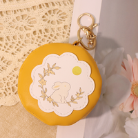 Porte-monnaie rond en forme de lapin de dessin animé, mini portefeuille portable en cuir PU avec porte-clés, sac de rangement multi-usage pour les voyages quotidiens