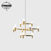 Lustre à bougies multi-bras en or de luxe avec abat-jour en verre opale givré, luminaire suspendu pour salle à manger, villa, hôtel, décoration