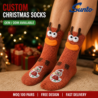 Chaussettes de Noël en peluche douces et chaudes pour hommes avec logo personnalisé en forme de renne 3D, cadeaux de fête
