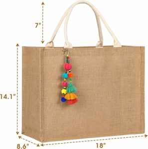 Sac fourre-tout en toile de jute avec poignées, sacs d'épicerie réutilisables imperméables pour cadeaux et voyages - Product Image 6
