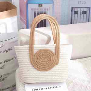 Nouvel Arrivage I-0596 – Sac à Main Tressé en Paille et Corde de Coton Color Block Mairun USA pour Femme, Fermeture Éclair Simple, Doublure Polyester 6 Pouces - Product Image 4