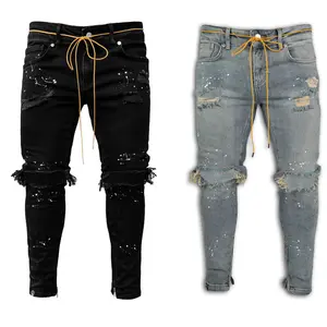 Manufacturers Promotion New Arrival Denim Pants Ripped Stretch Skinny Jeans Mens Trouser