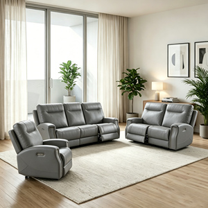 Fauteuil inclinable en cuir traditionnel, ergonomique et réglable, style minimaliste pour salon, ensemble de canapés 3+2+1 pour petits espaces avec clous décoratifs - Product Image 4