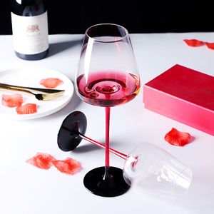 Copas de vino de estilo italiano, creativas, sin plomo, sopladas a mano, cristal cortado, Borgoña, fondo negro, vástago rojo, cristal - Product Image 4