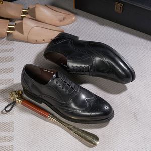 Chaussures habillées formelles pour hommes d'affaires, en cuir véritable, faites à la main, à bout rond, à enfiler, pour l'automne et les mariages - Product Image 4