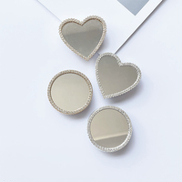Support de téléphone portable en forme de cœur avec strass et miroir, extension de poignée, accessoire pour téléphone mobile