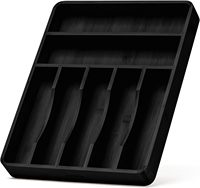 Organisateur d'argenterie en bambou noir pour tiroir organisateur d'ustensiles de cuisine extensible pour tiroirs de cuisine