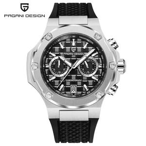 Reloj Cronógrafo de Acero Inoxidable para Hombre PAGANI DESIGN, Caja Octogonal de 45 mm, Correa de Silicona, Esfera Analógica de Cuarzo Deportiva - Product Image 1