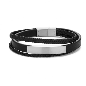 Wholesale New Fashion Custom Logo <b>Stainless</b> <b>Steel</b> Leather Bracelet Gold Plated Braided Style - Product Image 3