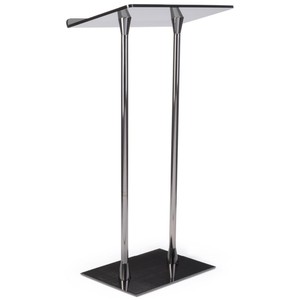 Podio de Acrílico para Muebles Comerciales con Superficie Transparente y Postes de Acero Plateado - Product Image 6