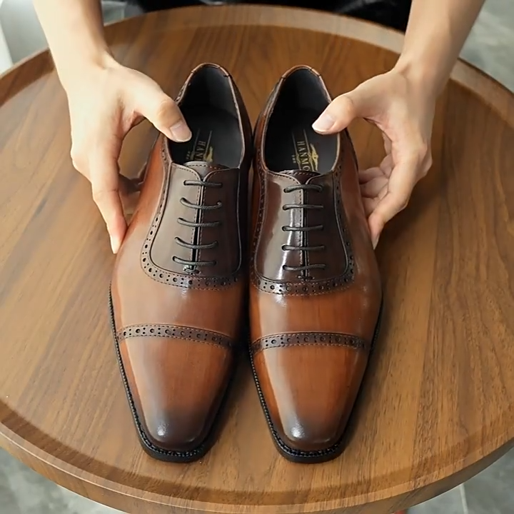 New Styles Casual Dress Fashion Simple Design Non-slip Lace up Men's Formal  Shoes Genuine Leather Black Dress Shoes for Men